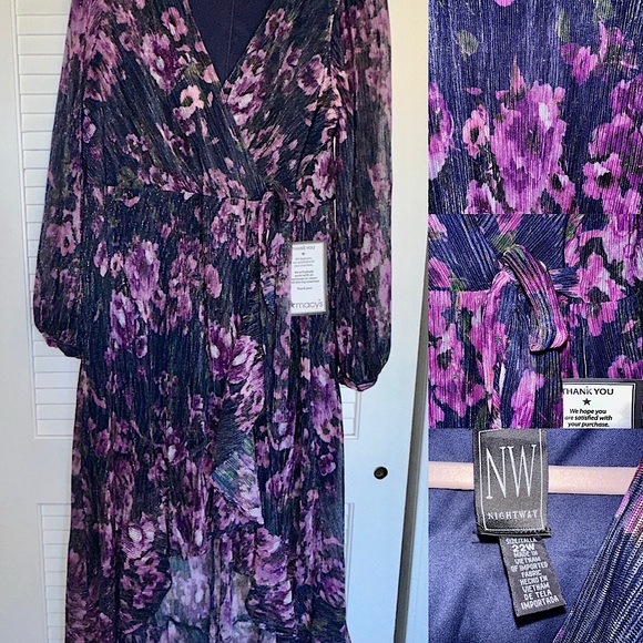 Nightway Womens Plus Size Printed High-Low Dress, Purple - Picture 1 of 1